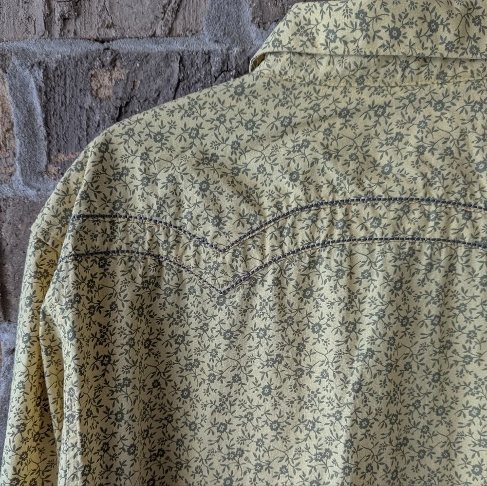 Wrangler American Cowboys Western Pearl Snap Shirt Size XL Pale Yellow Gray